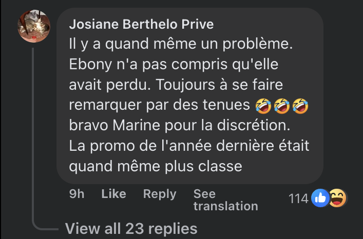 Commentaire d'un internaute au sujet de Marine et Ebony  | Source : Facebook