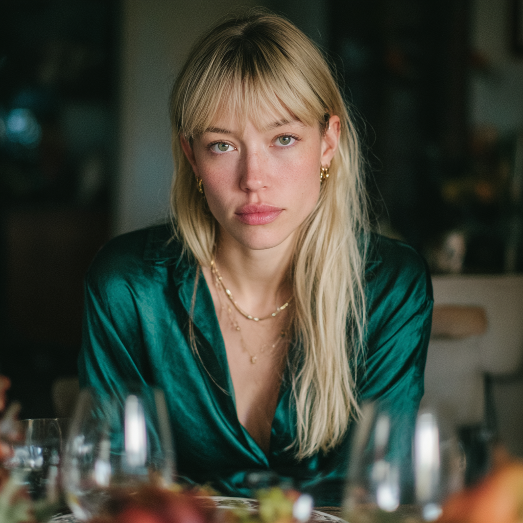 Une femme pensive assise à une table | Source : Midjourney