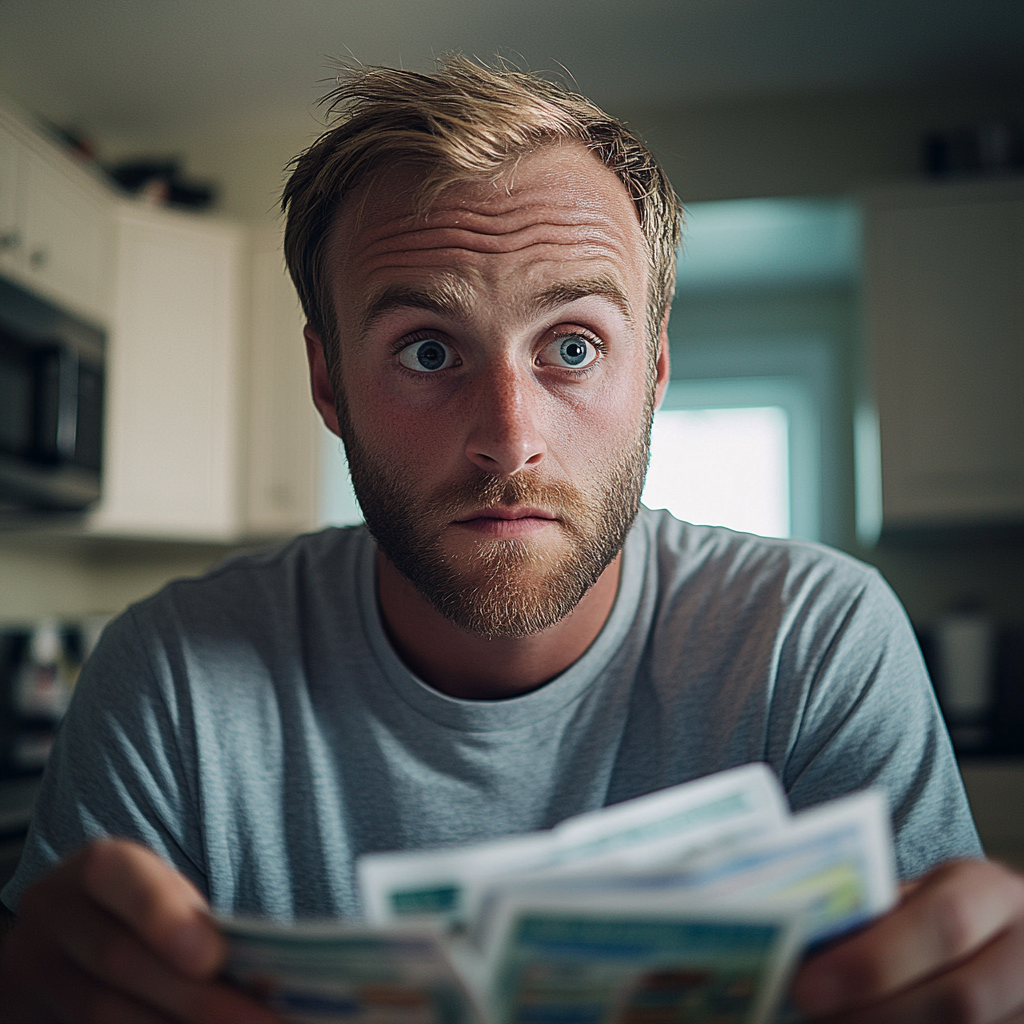 Un homme qui va regarder des factures d'épicerie | Source : Midjourney