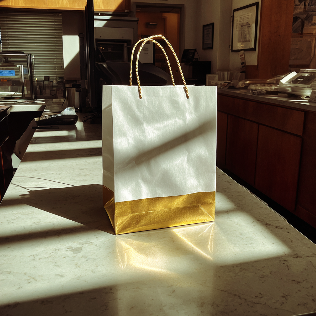 Un sac cadeau sur un comptoir | Source : Midjourney