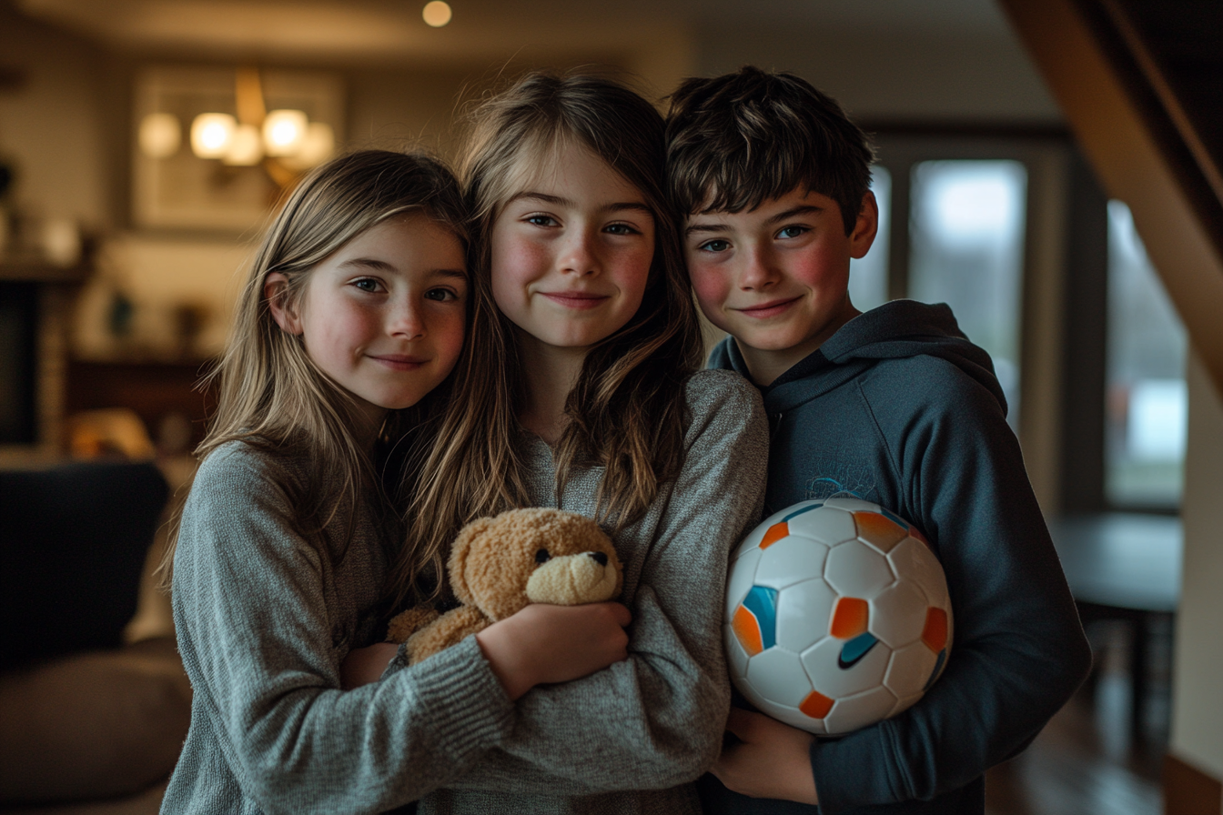 Trois enfants debout ensemble | Source : Midjourney