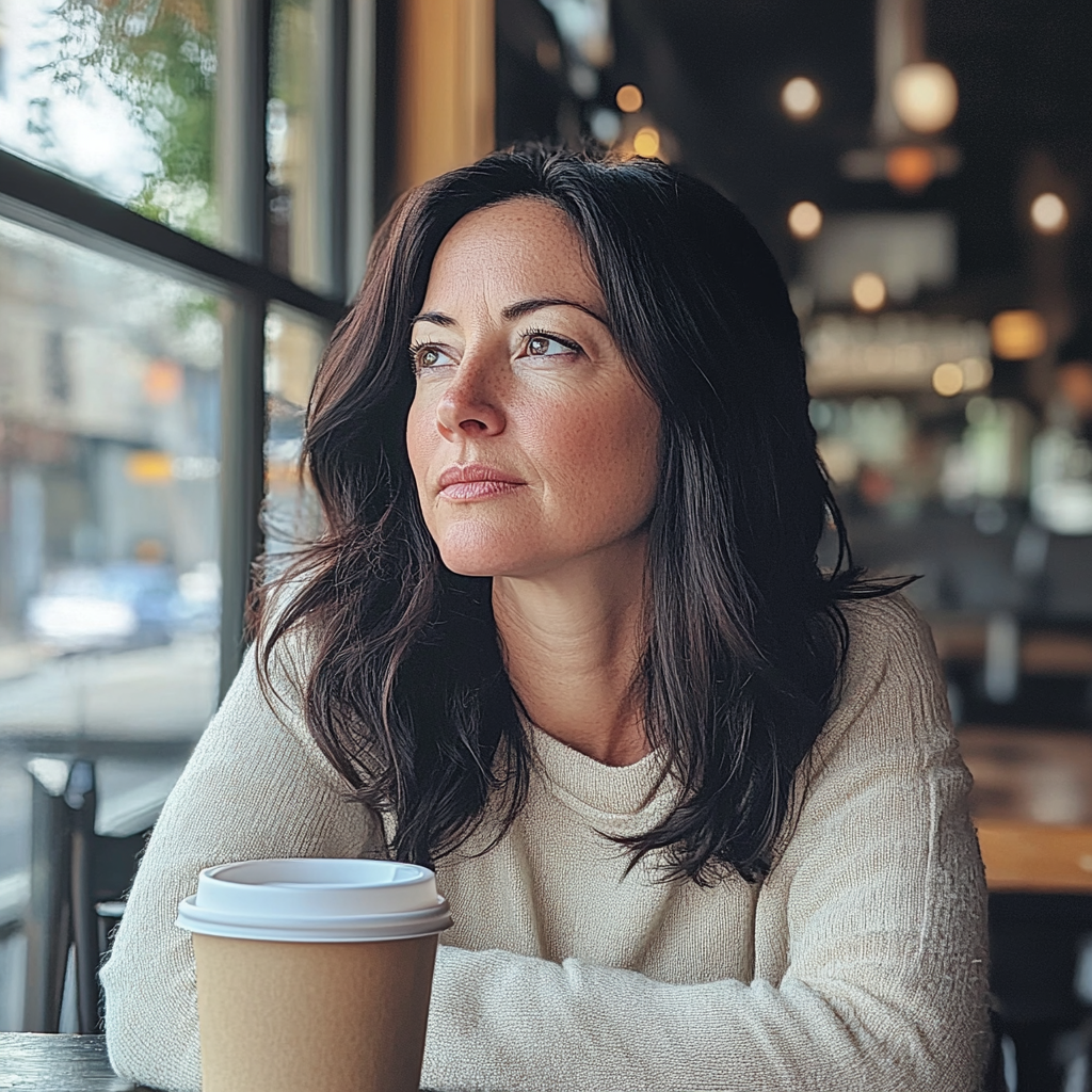 Une femme qui regarde par la fenêtre | Source : Midjourney