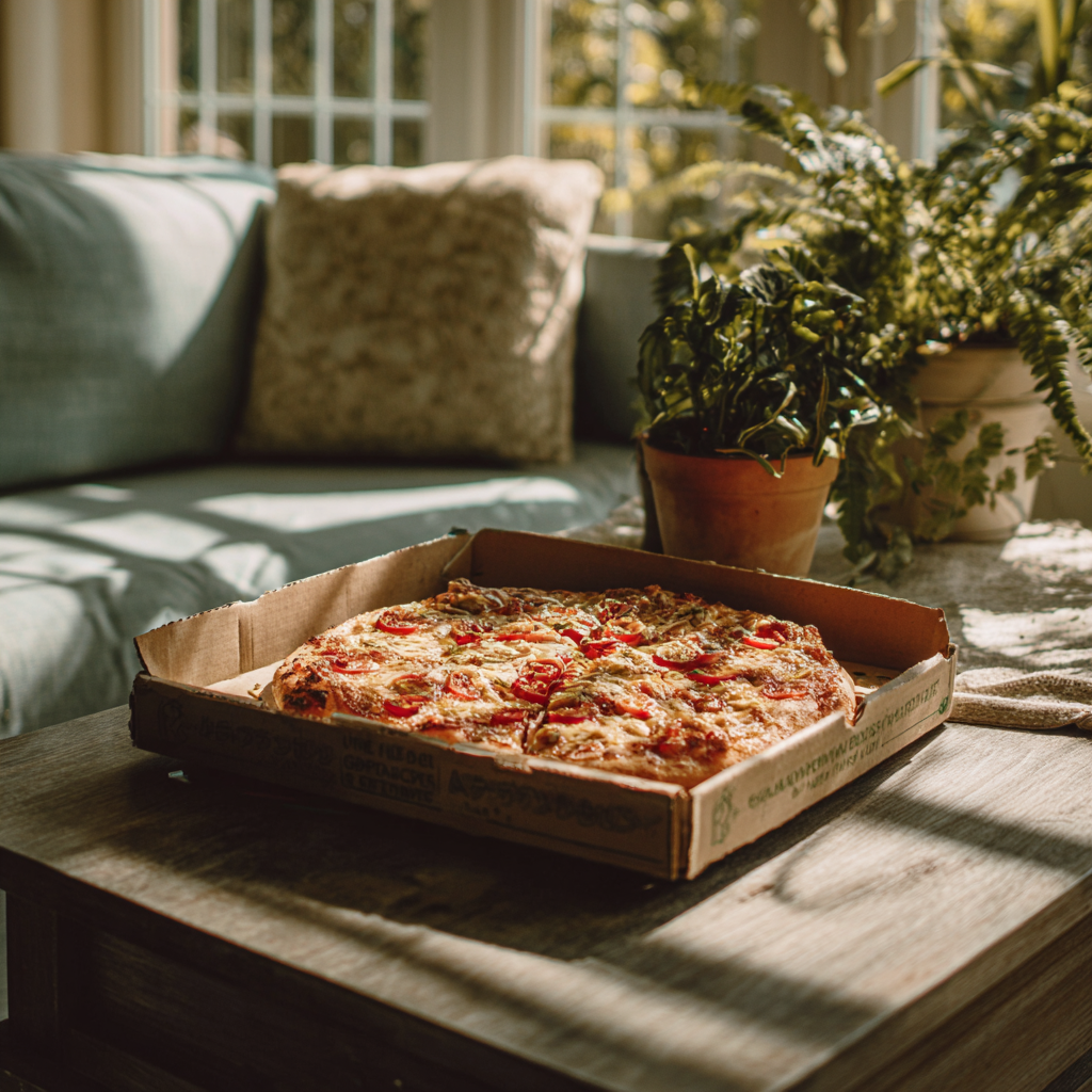 Une boîte de pizza sur une table basse | Source : Midjourney