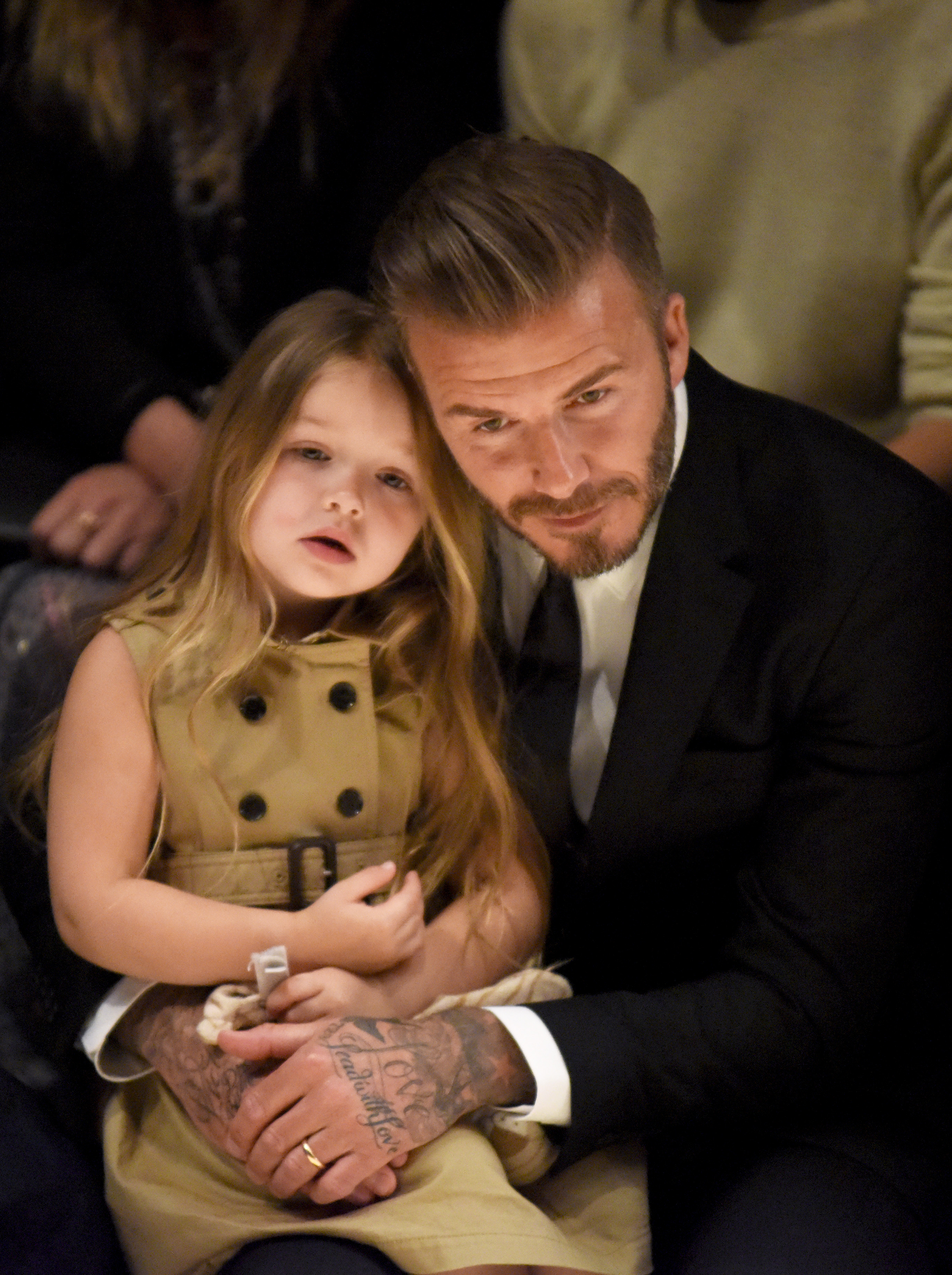 David Beckham avec sa fille Harper lors de l'événement Burberry "London in Los Angeles", le 16 avril 2015, à Los Angeles, en Californie. | Source : Getty Images
