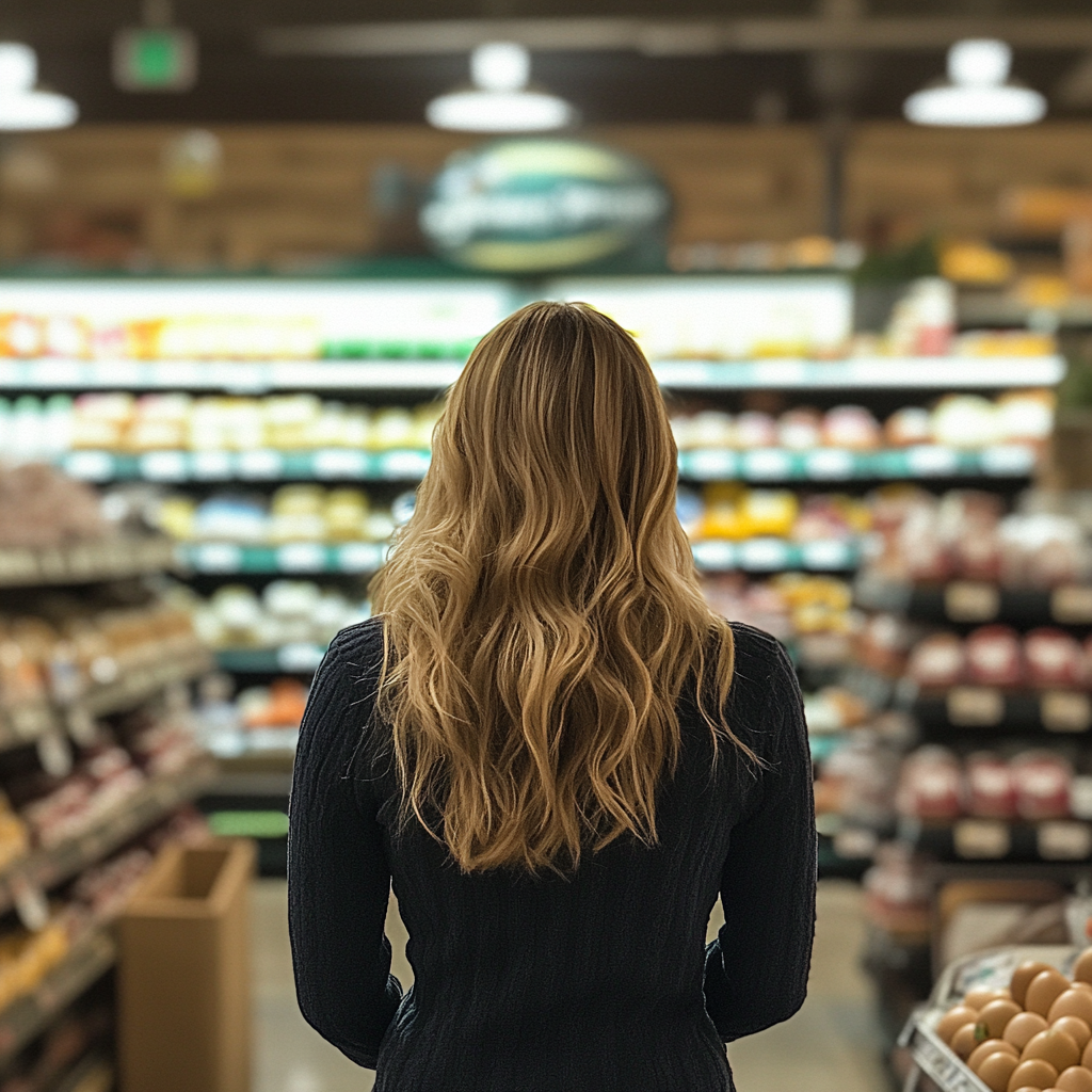 A woman standing in a grocery store | Source: Midjourney