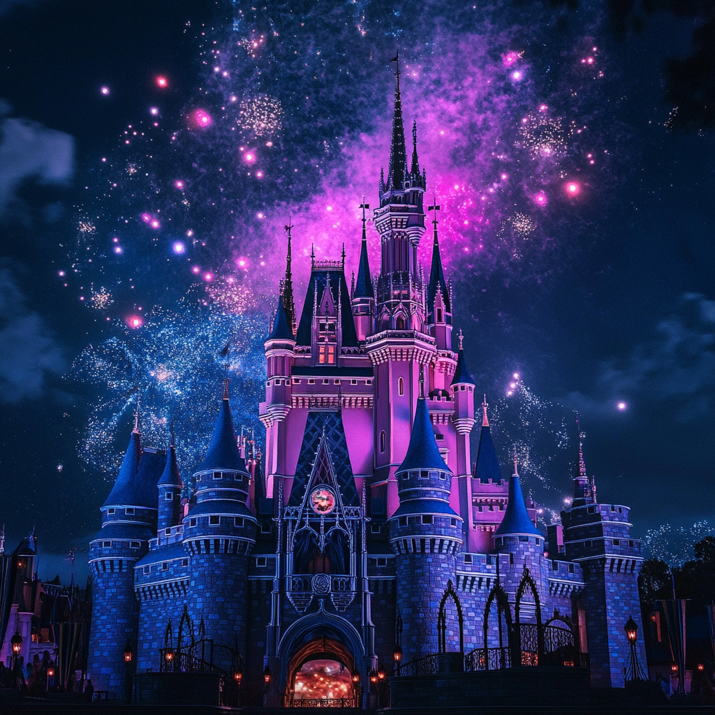 Disney at night with fireworks | Source: Midjourney