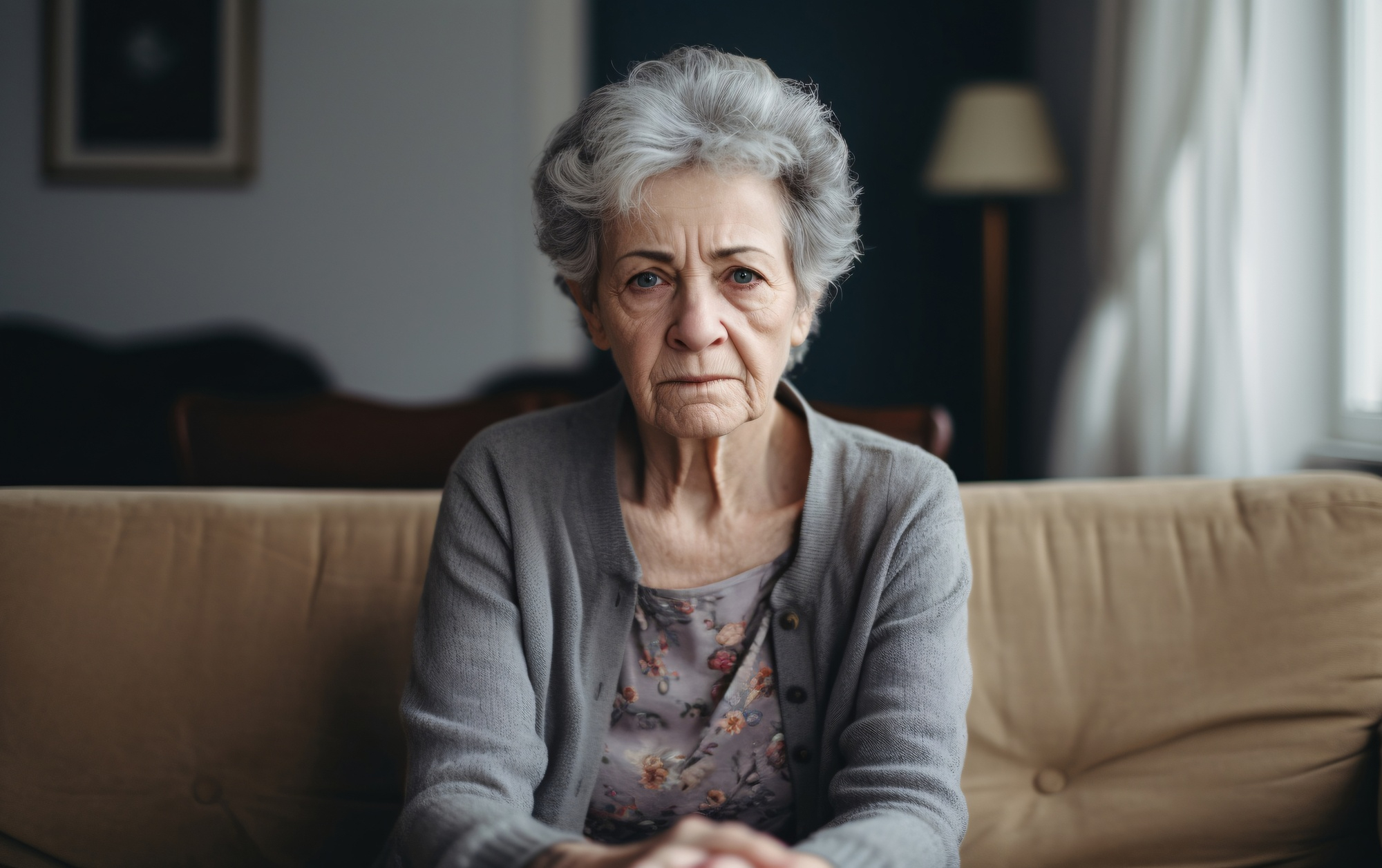 Une grand-mère triste et frustrée assise sur un canapé | Source : Freepik