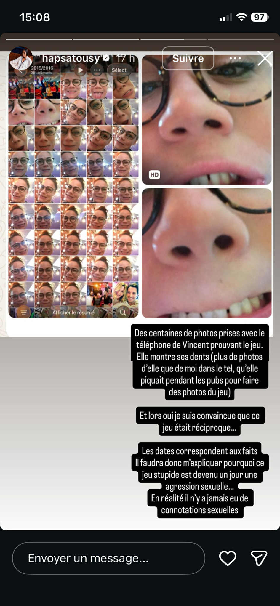 Capture d'écran de la story de Hapsatou Sy I Source : https://www.instagram.com/hapsatousy/?e=f417cd99-223e-4a33-8bd8-be817c5b5607&g=5