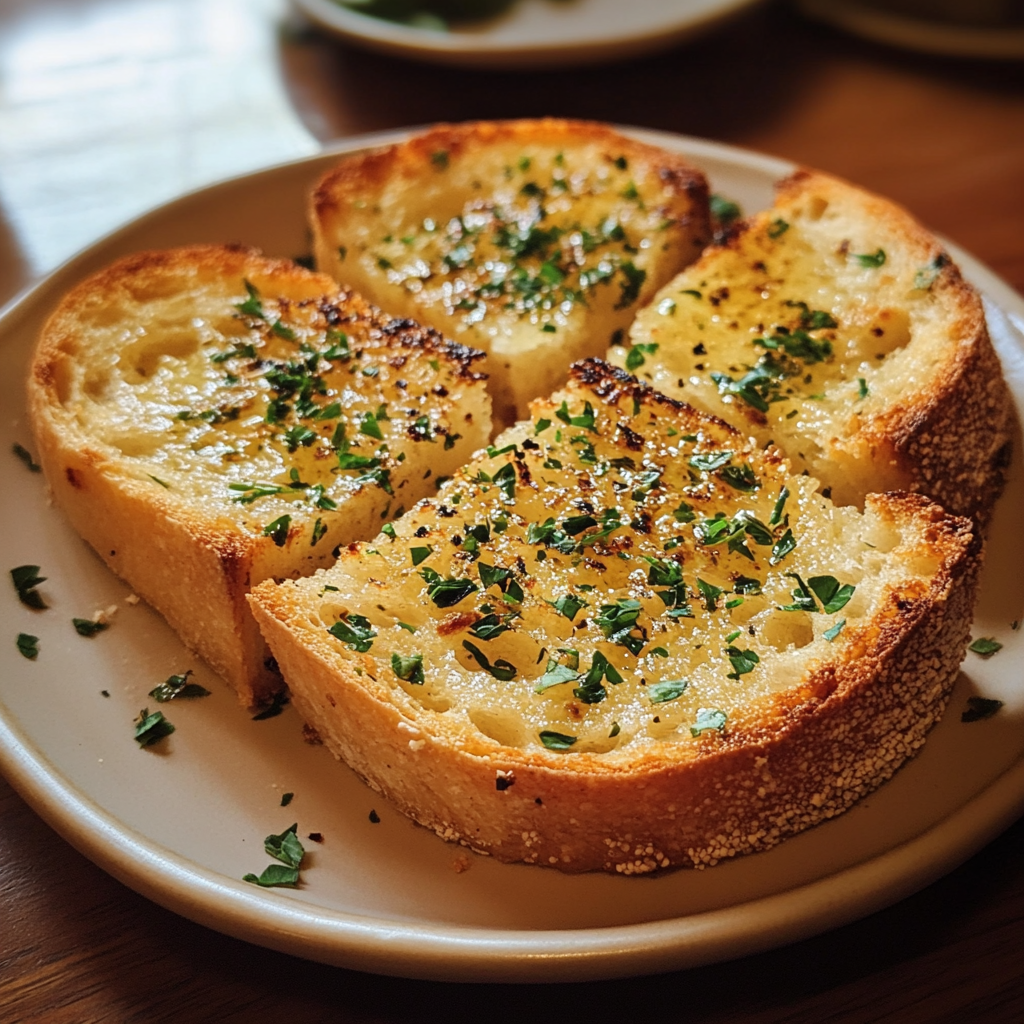 Une assiette de pain à l'ail | Source : Midjourney