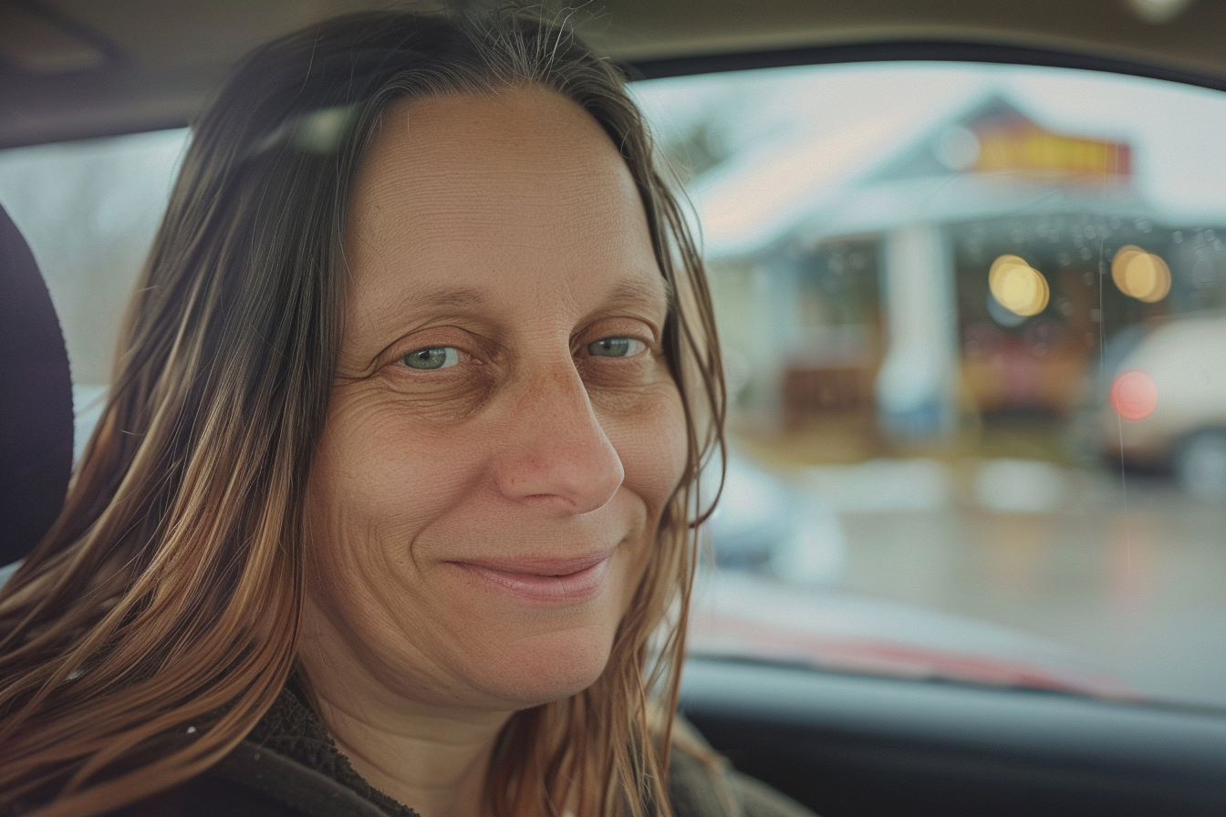 Une femme dans une voiture avec un visage fier | Source : Midjourney