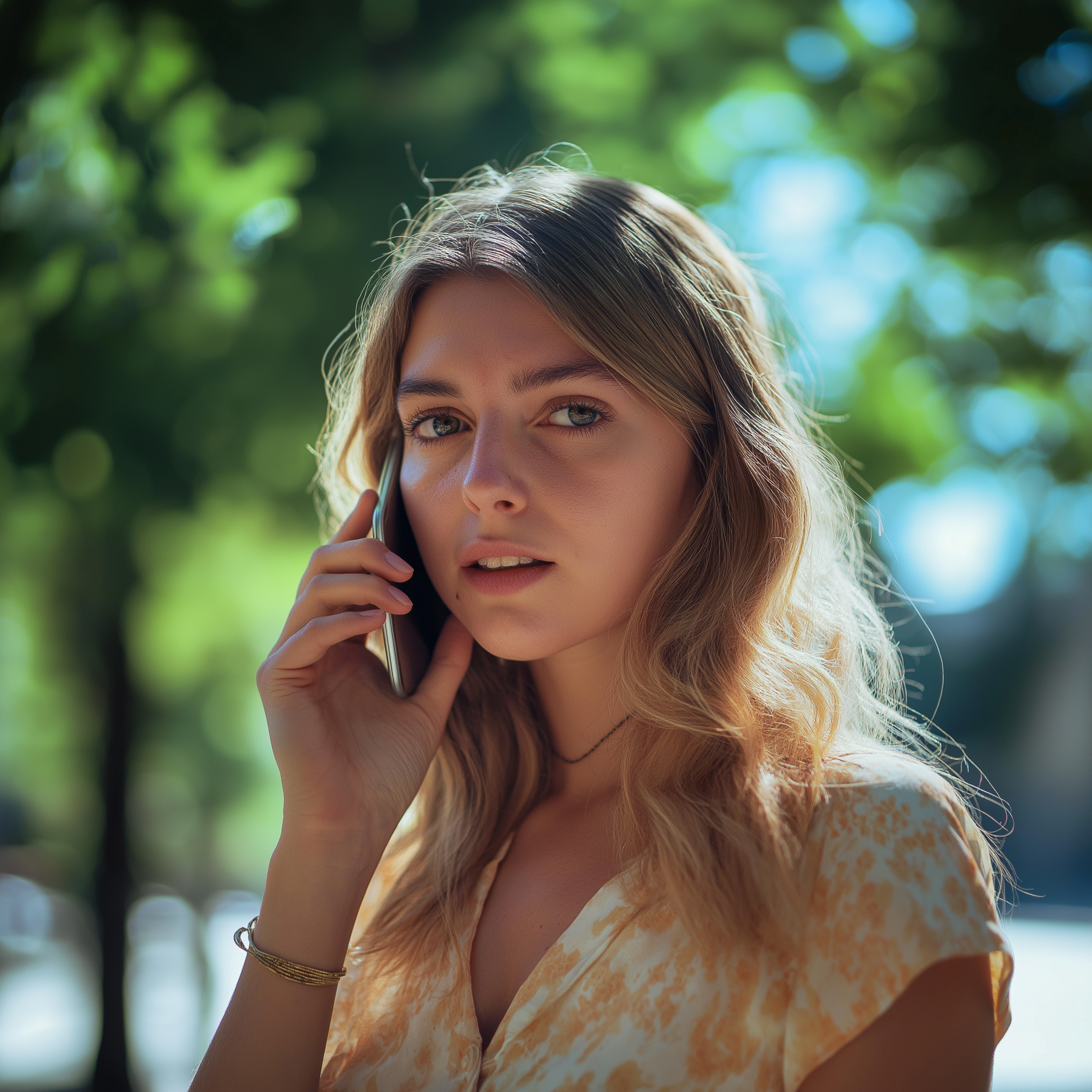 Une jeune femme bouleversée qui parle au téléphone | Source : Midjourney