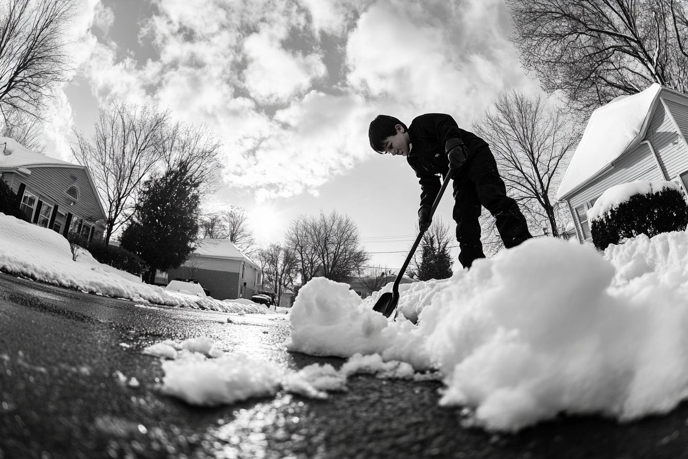 Un garçon en train de déblayer la neige | Source : Midjourney