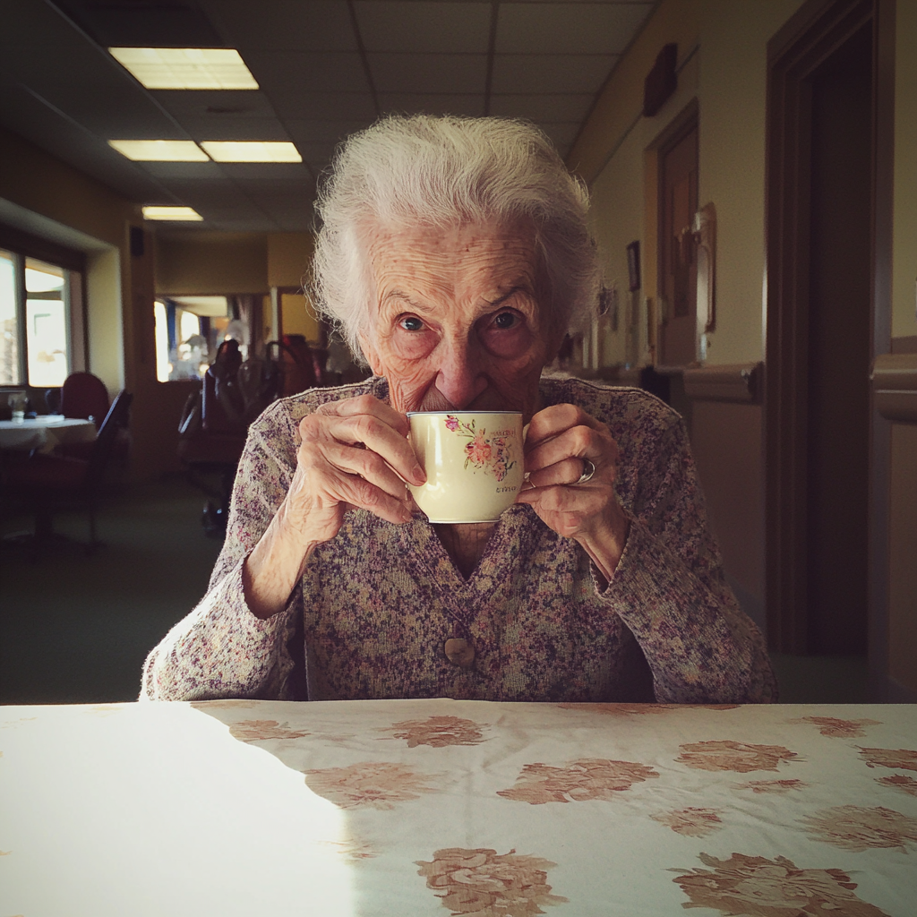 Une vieille femme qui boit du thé | Source : Midjourney