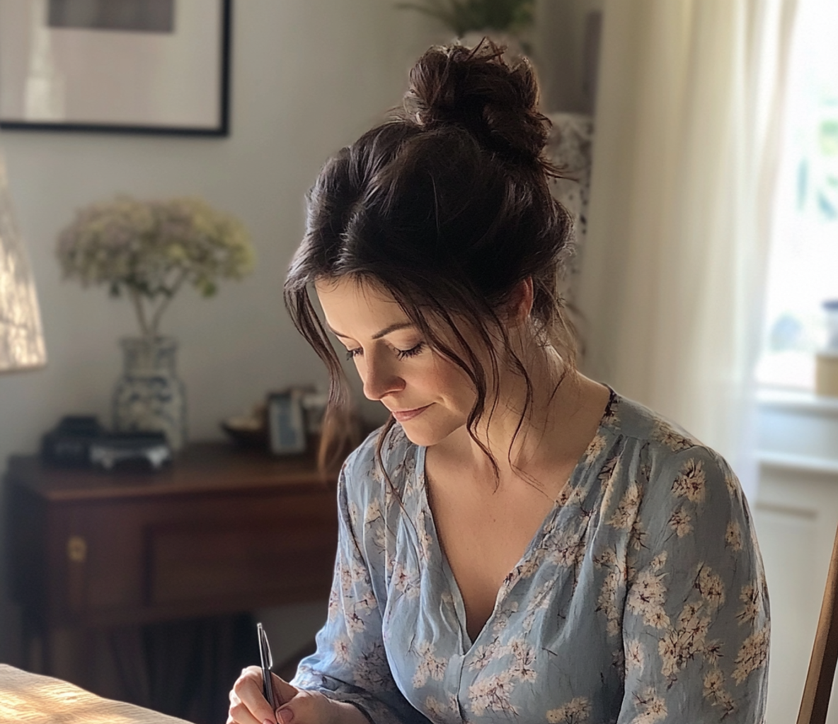Une femme qui écrit une lettre | Source : Midjourney