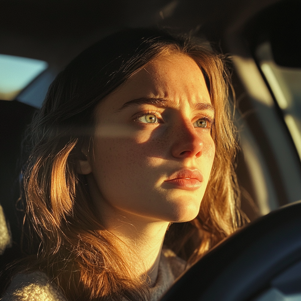 Une femme tendue au volant | Source : Midjourney