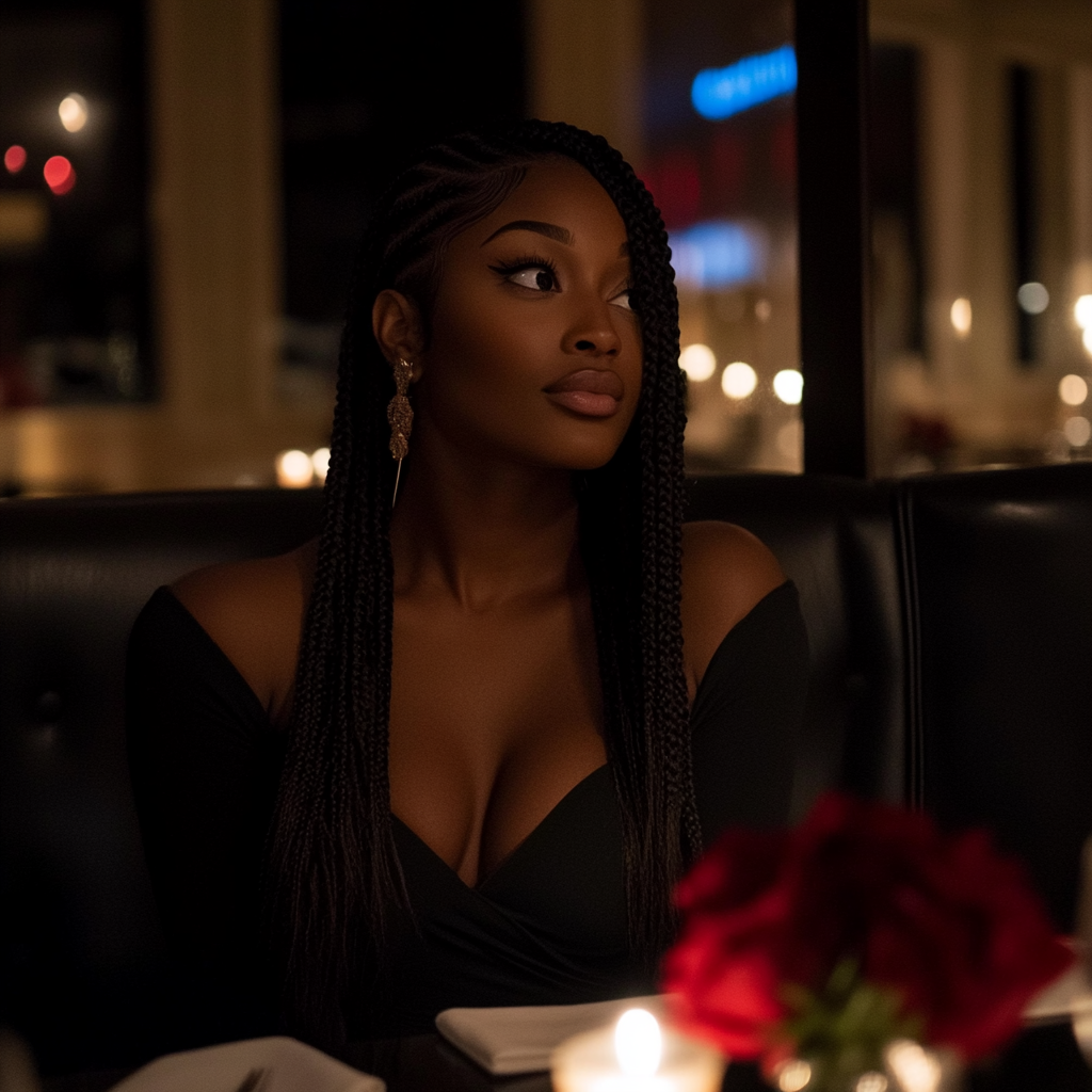 Une femme assise dans un restaurant | Source : Midjourney