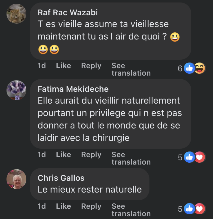 Commentaires d’internautes sur l’apparence de Danièle Evenou | Source : capture Facebook