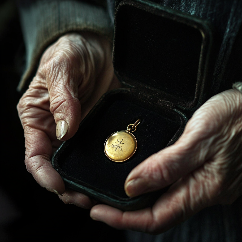 A woman holding a gold medallion | Source: Midjourney