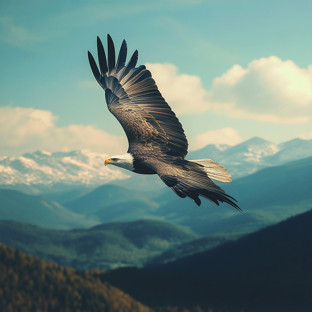 Un aigle volant au-dessus des montagnes | Source : Midjourney