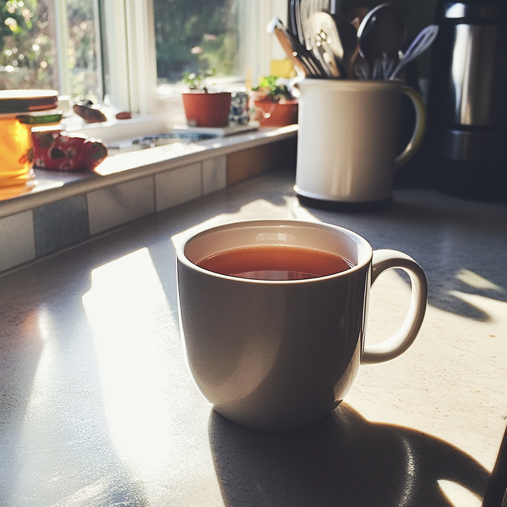 Une tasse de thé sur un comptoir | Source : Midjourney