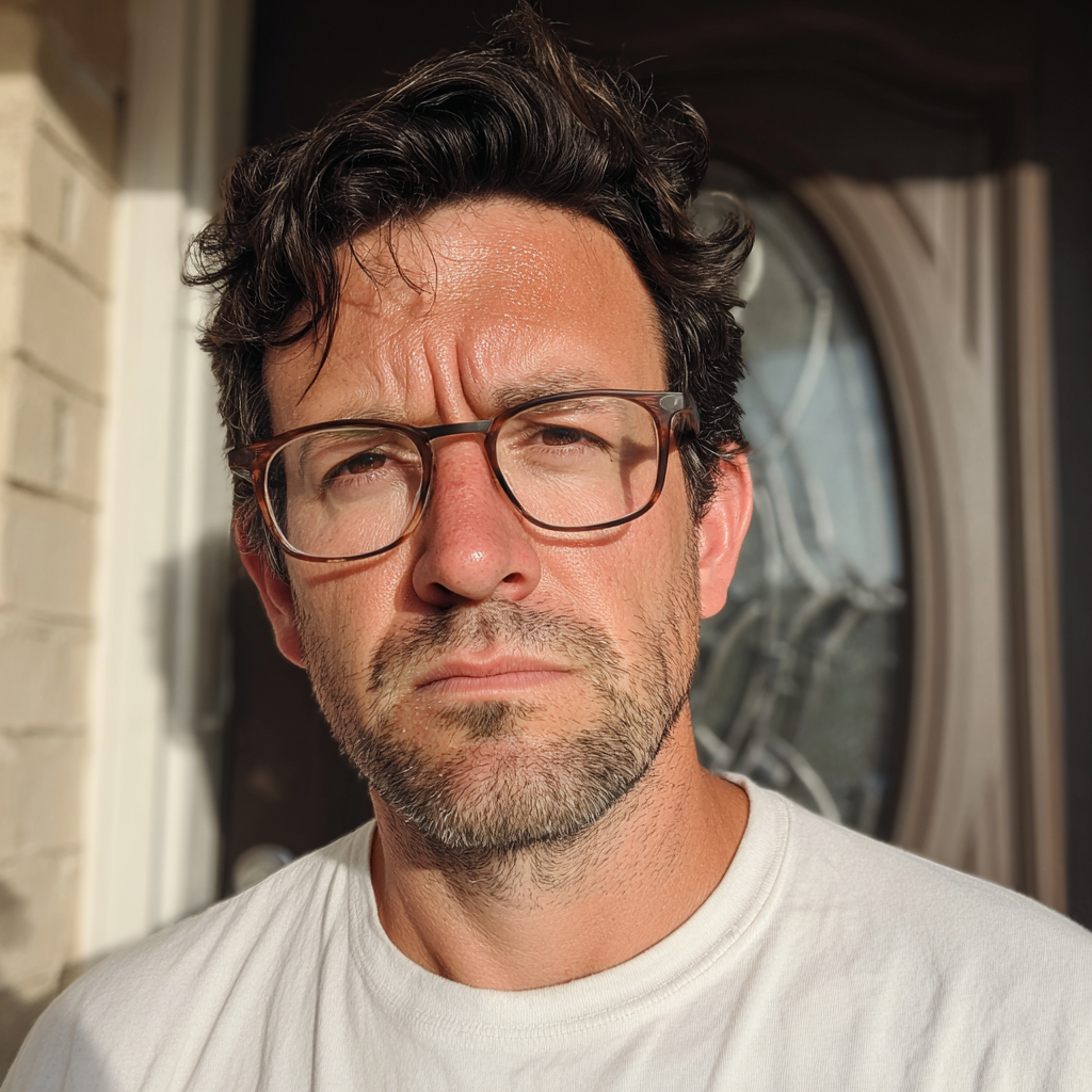 Un homme debout devant sa porte d'entrée | Source : Midjourney