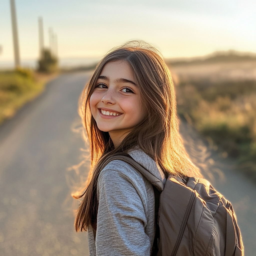 Une petite fille marchant sur une route | Source : Midjourney