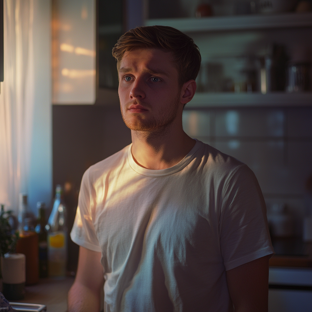 Un homme debout dans sa cuisine | Source : Midjourney