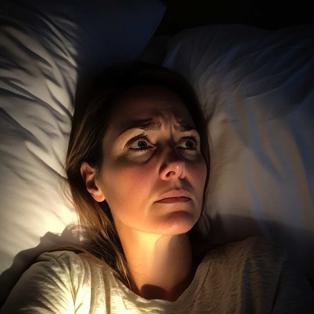 Une femme allongée dans son lit la nuit | Source : Midjourney