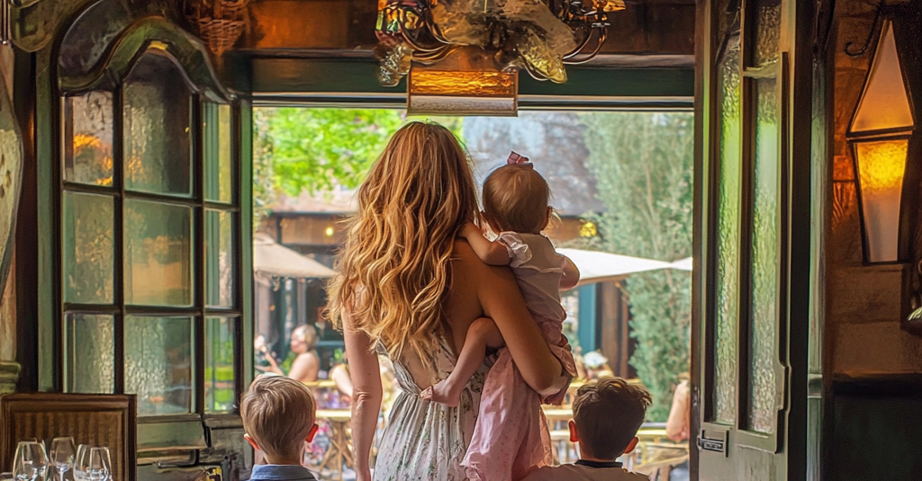 Une mère et ses enfants entrent dans un restaurant | Source : Midjourney