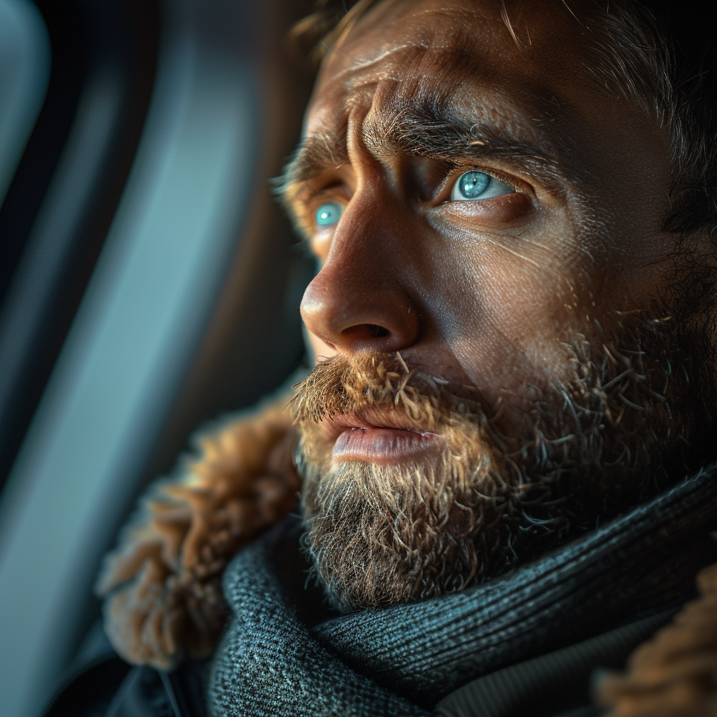 Gros plan d'un homme en colère qui regarde vers le haut | Source : Midjourney