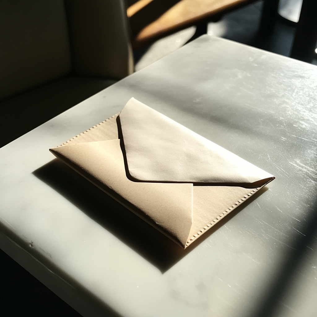 Une enveloppe sur une table | Source : Midjourney