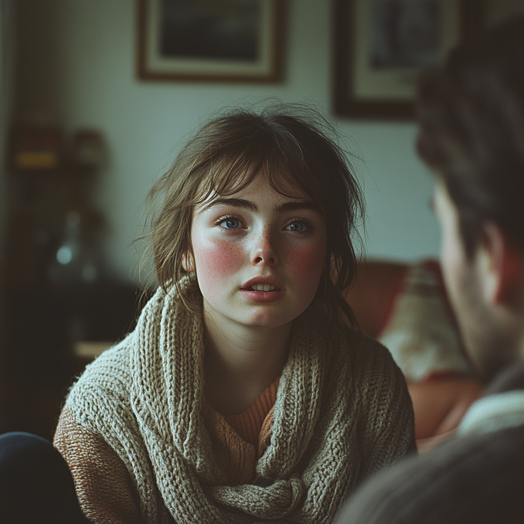 Une femme bouleversée qui parle à quelqu'un | Source : Midjourney