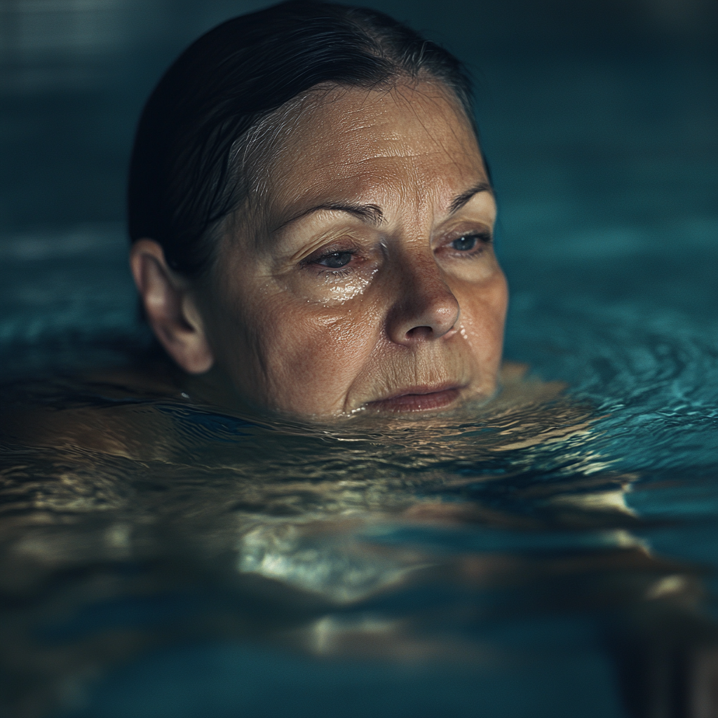 Femme d'âge moyen se baignant dans la piscine | Source : Midjourney