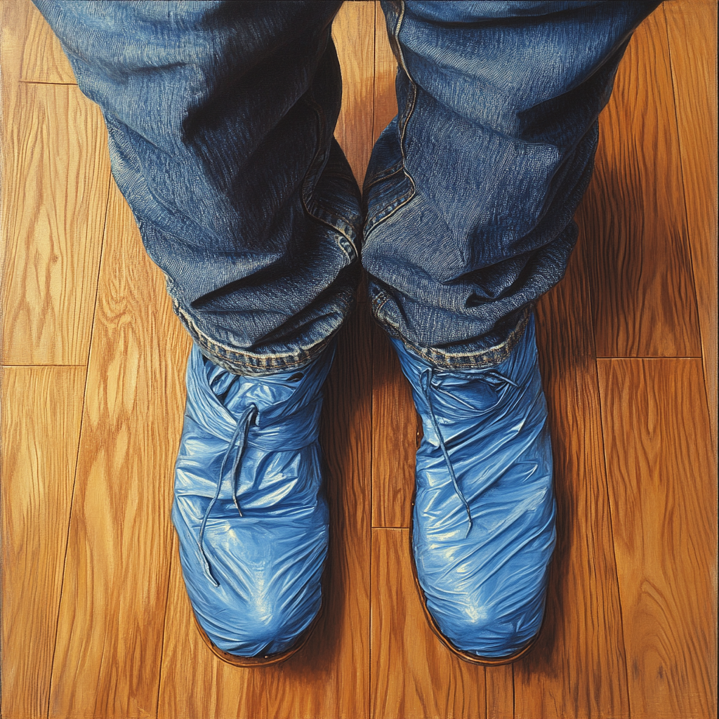 Un homme portant des couvre-chaussures bleus | Source : Midjourney