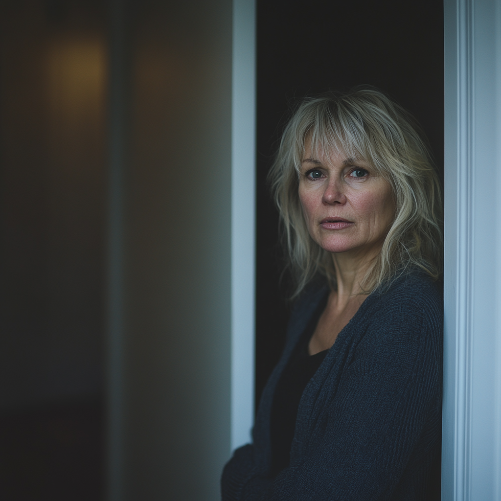 Une femme qui parle devant une porte fermée | Source : Midjourney