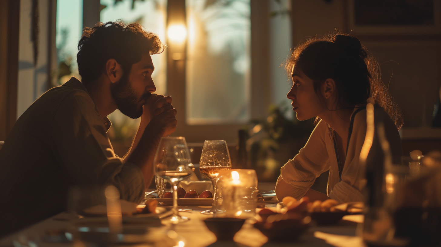 Un couple assis à la table du dîner | Source : Midjourney