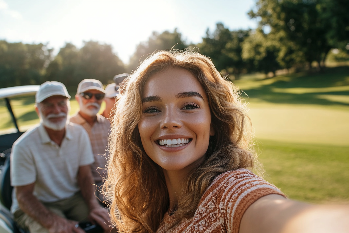 Une femme qui prend des selfies sur un terrain de golf | Source : Midjourney