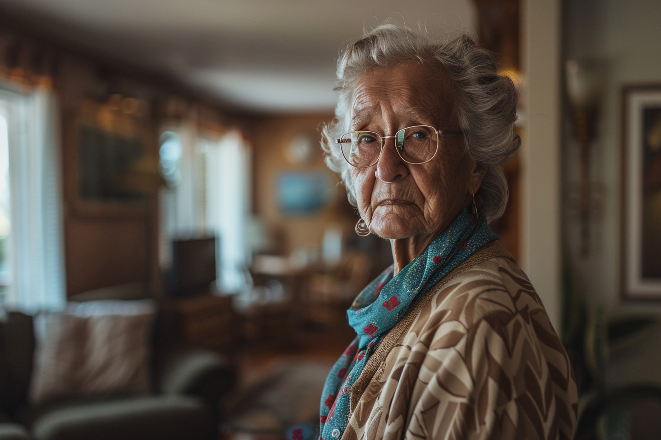 Une femme âgée debout dans une maison | Source : Midjourney