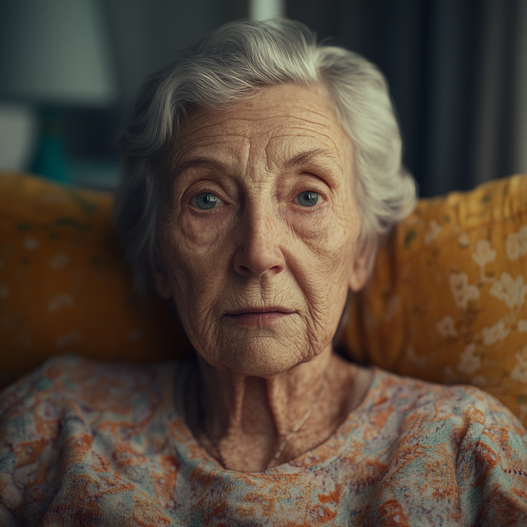 Une femme âgée qui regarde droit devant elle | Source : Midjourney