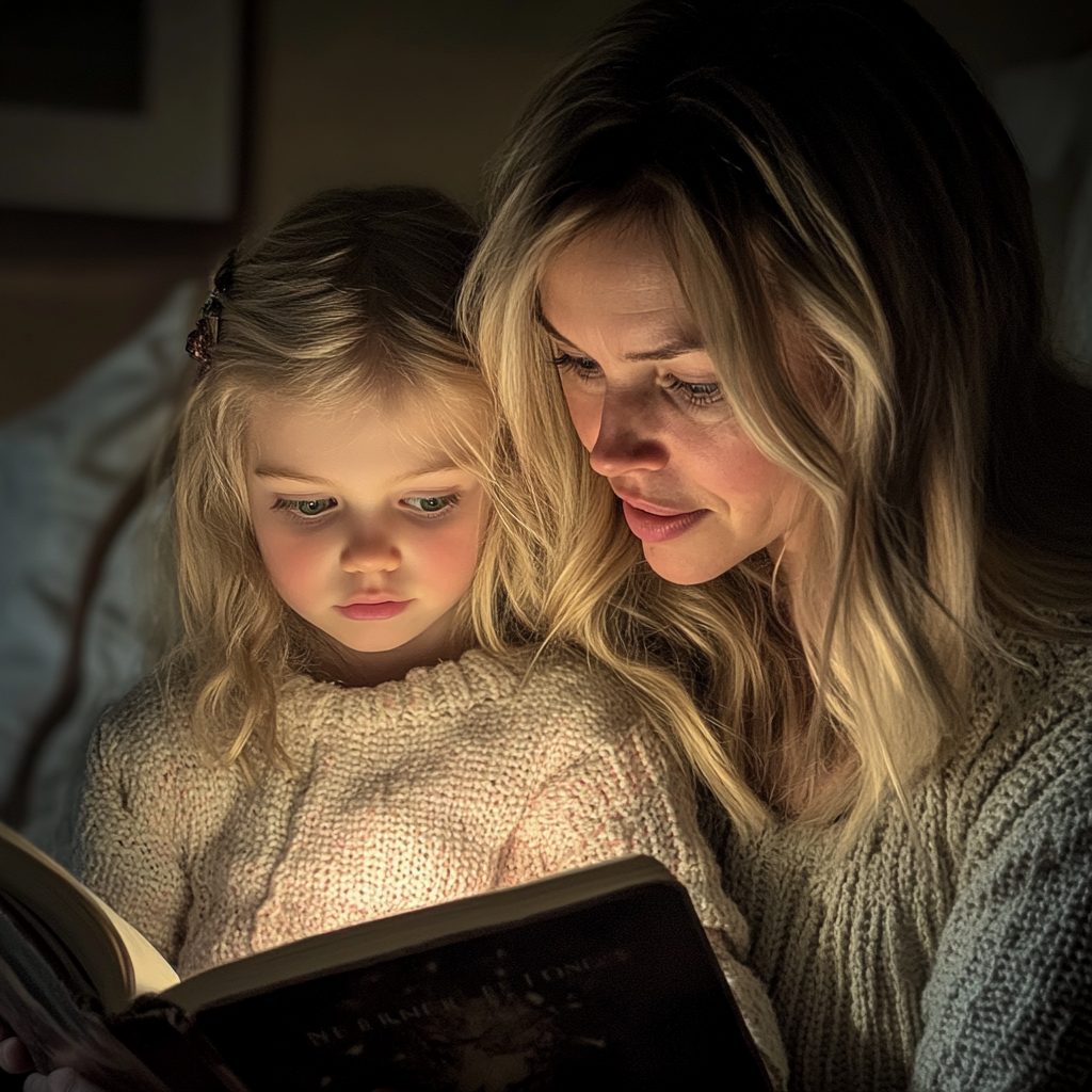 Une mère et sa fille lisant un livre | Source : Midjourney