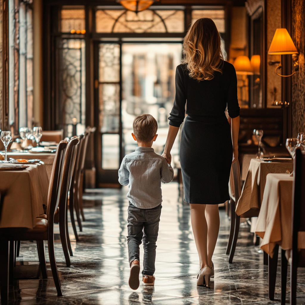 Mère et fils dans un restaurant chic | Source : Midjourney