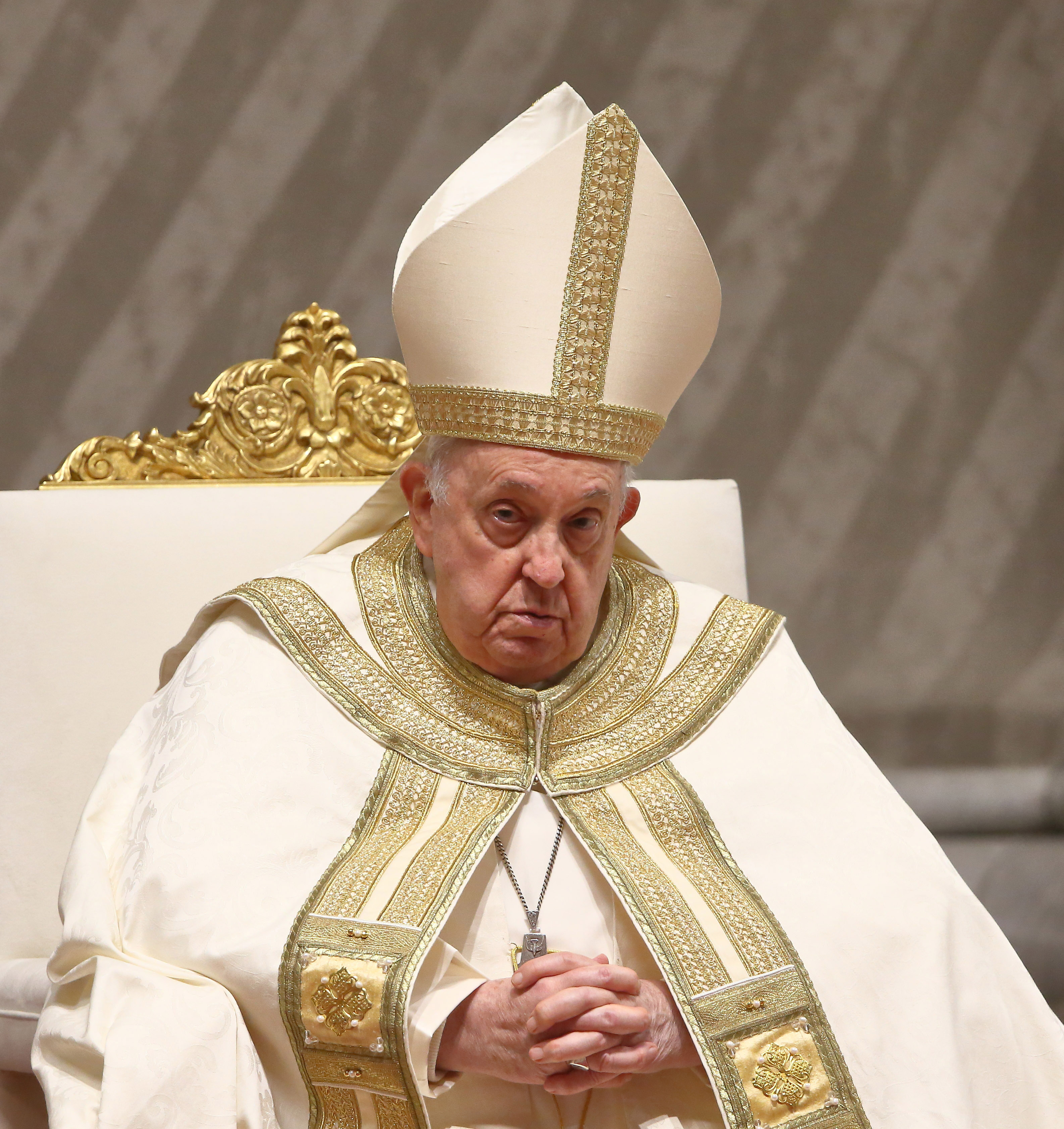 Le pape François dirige les premières vêpres de la solennité de Marie et le traditionnel Te Deum d'action de grâce, le 31 décembre 2023, dans la Cité du Vatican. | Source : Getty Images