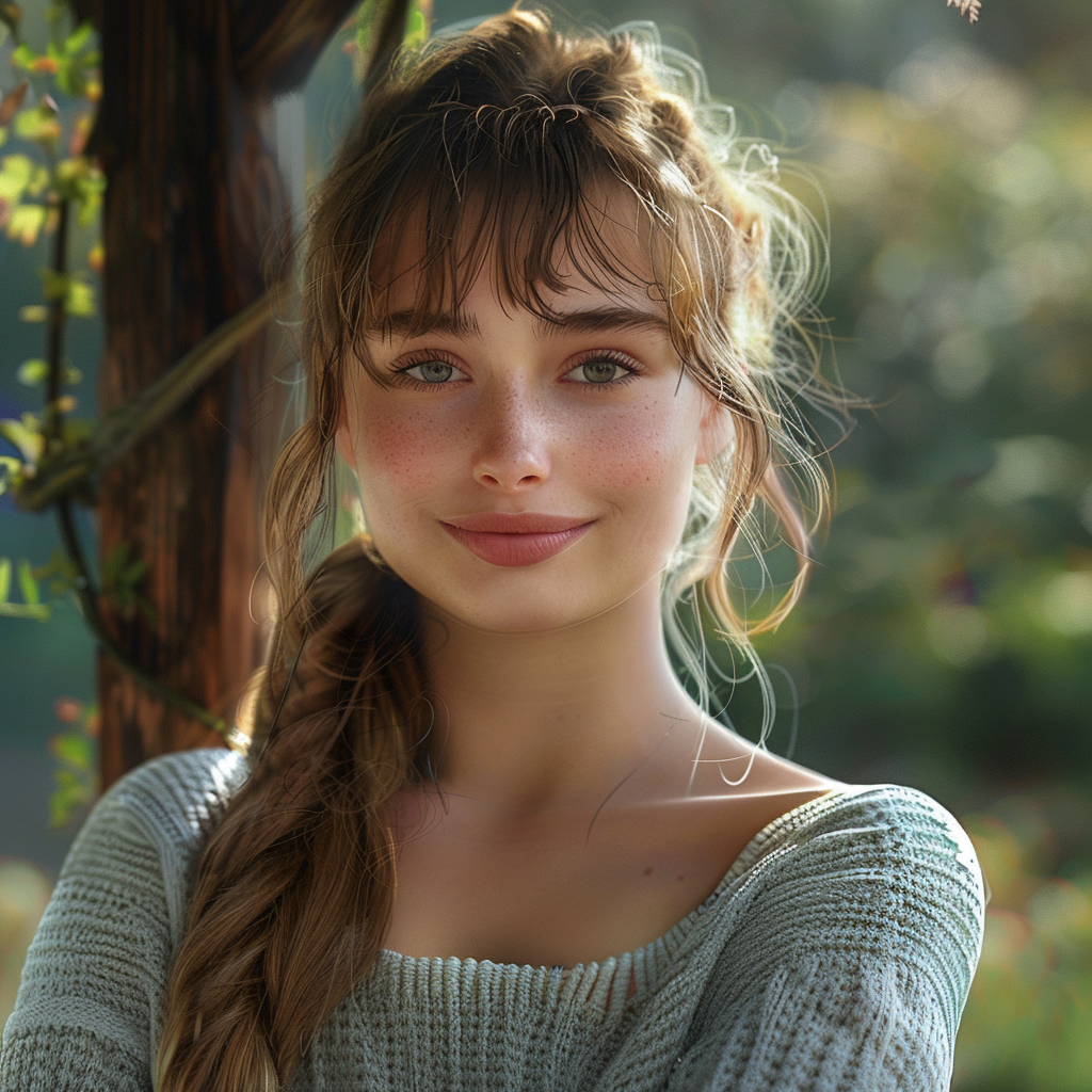 Femme souriant dans son jardin | Source : Midjourney