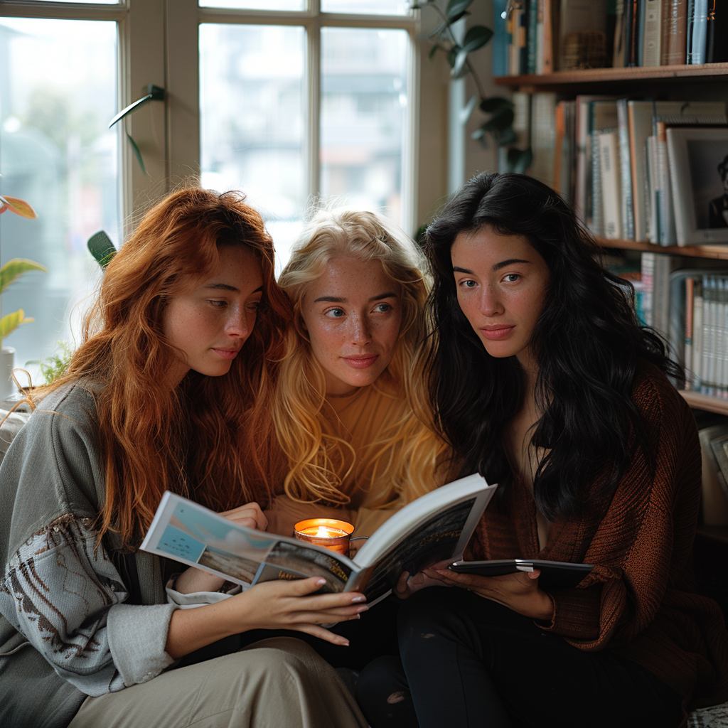 Robin, Meredith et Amelia regardent l'album photo | Source : Midjourney