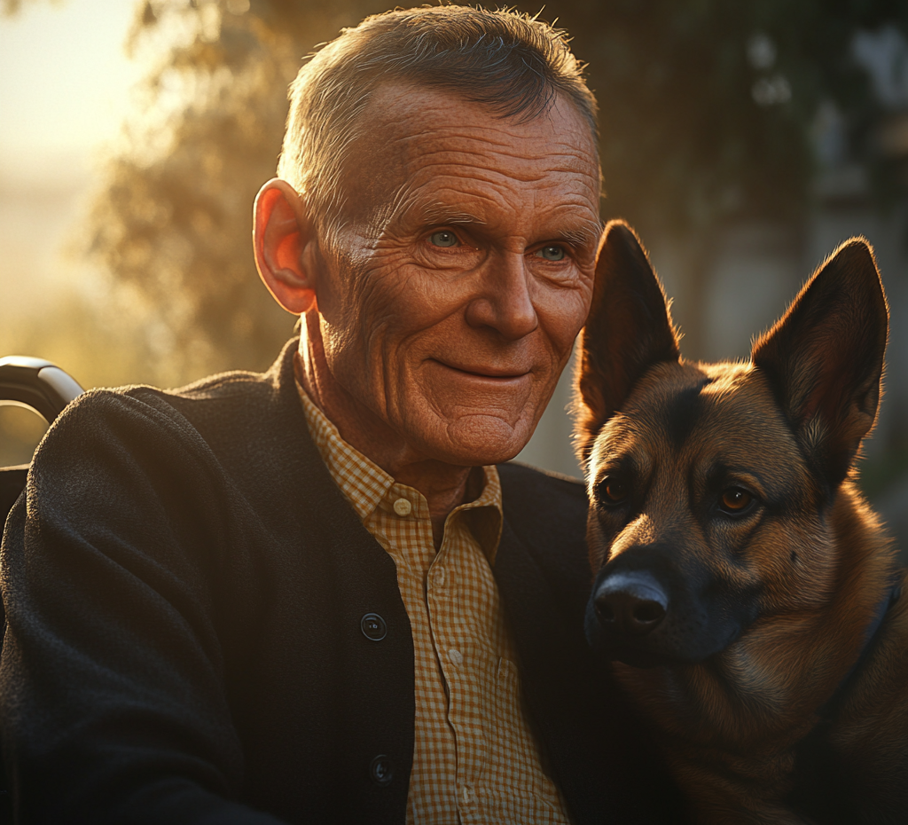 Un homme âgé ravi avec un berger allemand | Source : Midjourney