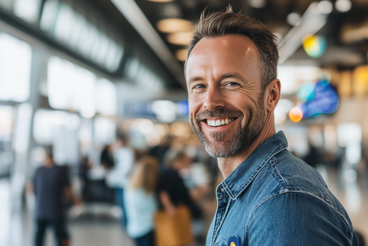 Un homme debout dans un aéroport | Source : Midjourney