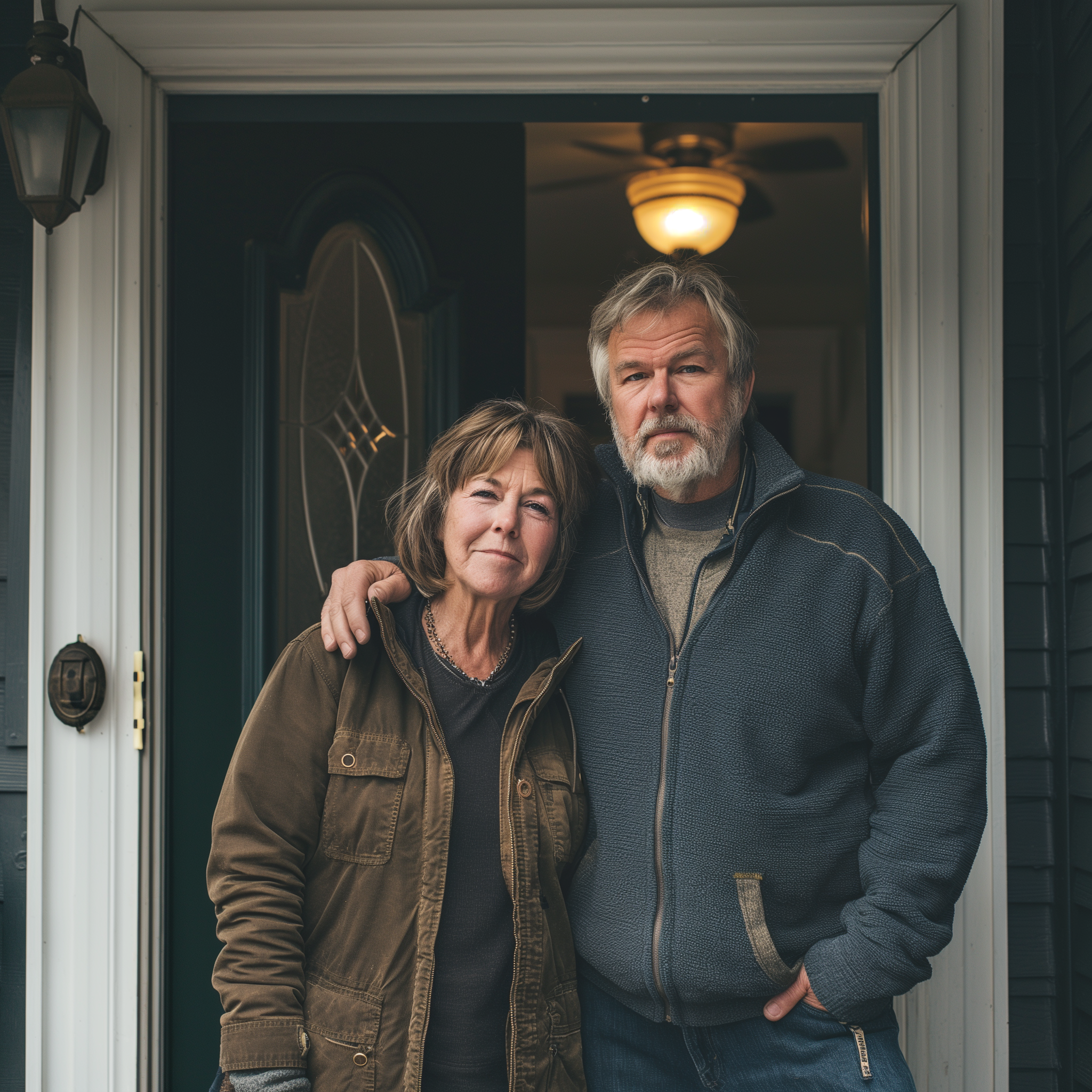 Un couple âgé sur le pas de la porte | Source : Midjourney