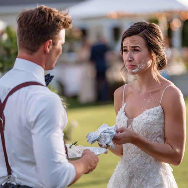 Un homme tend à la mariée une serviette en tissu | Source : Midjourney