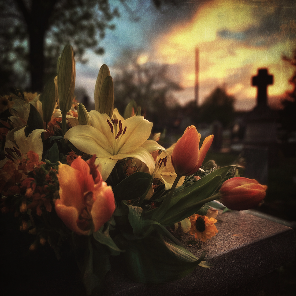 Un bouquet de fleurs dans un cimetière | Source : Midjourney