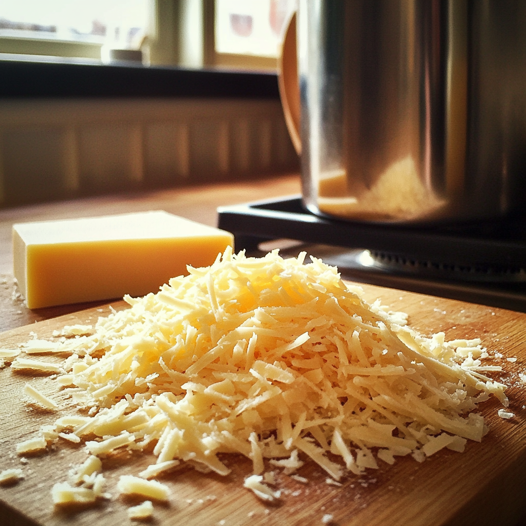 Fromage râpé sur une planche | Source : Midjourney